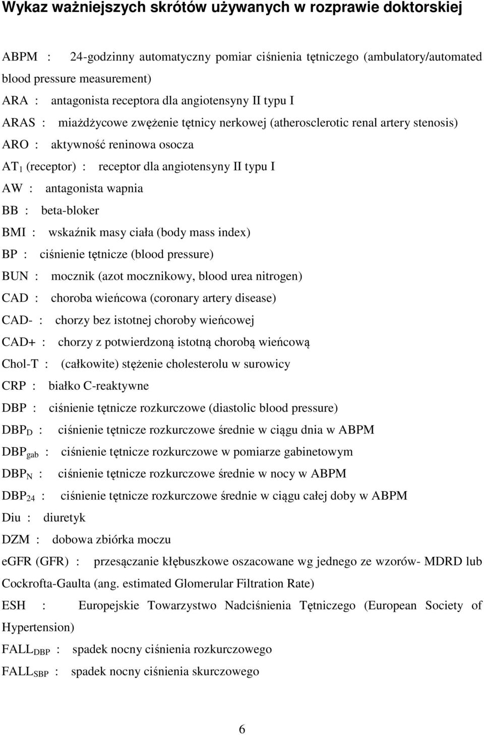 AW : antagonista wapnia BB : beta-bloker BMI : wskaźnik masy ciała (body mass index) BP : ciśnienie tętnicze (blood pressure) BUN : mocznik (azot mocznikowy, blood urea nitrogen) CAD : choroba