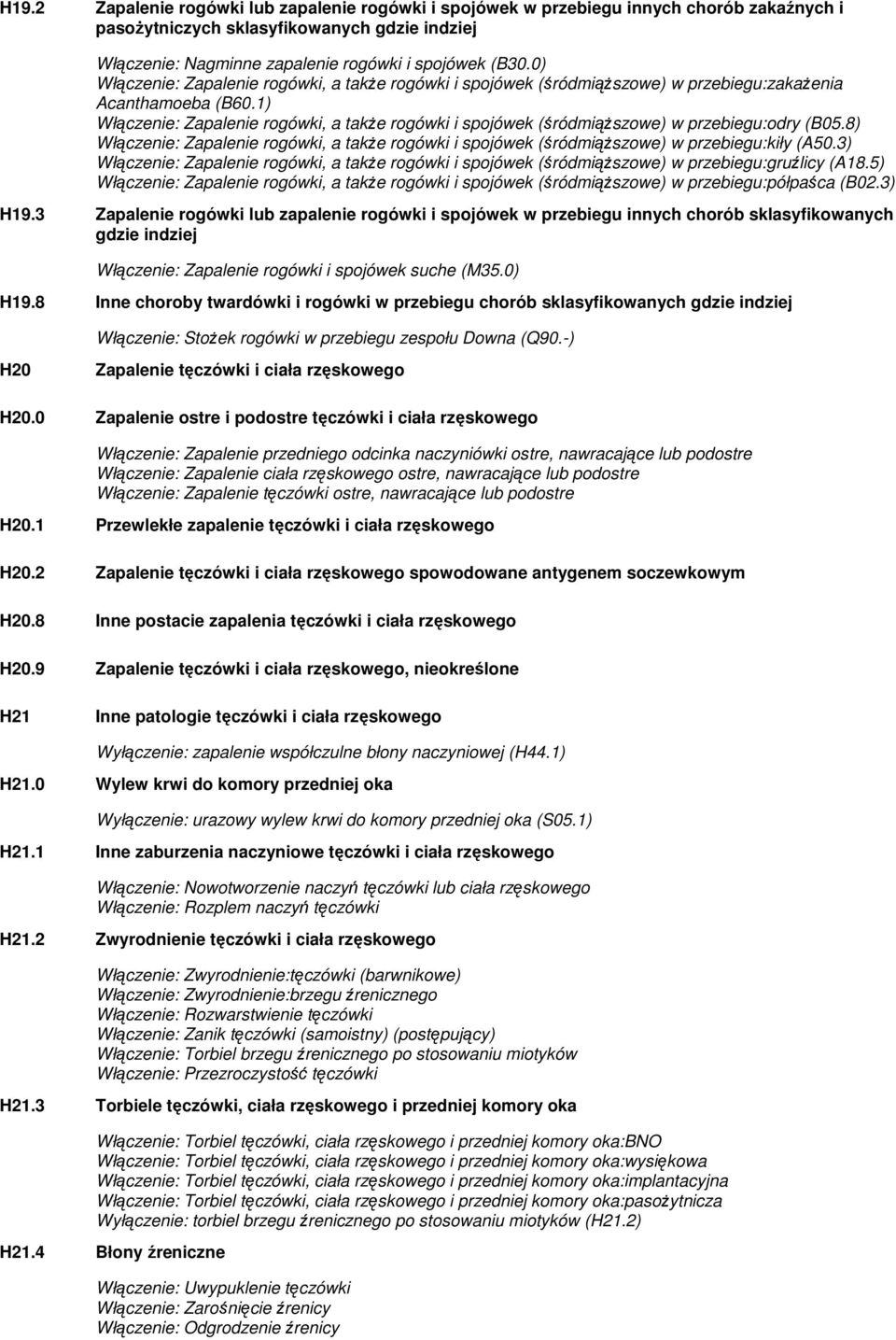 1) Włączenie: Zapalenie rogówki, a także rogówki i spojówek (śródmiąższowe) w przebiegu:odry (B05.8) Włączenie: Zapalenie rogówki, a także rogówki i spojówek (śródmiąższowe) w przebiegu:kiły (A50.