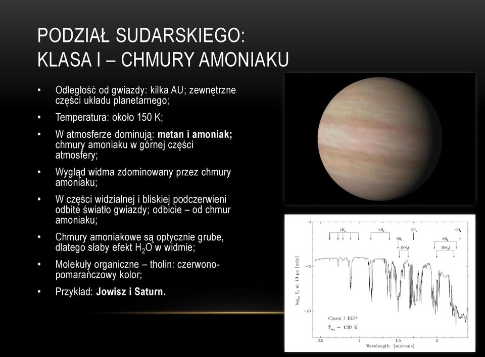 chmury amoniaku; W części widzialnej i bliskiej podczerwieni odbite światło gwiazdy; odbicie od chmur amoniaku; Chmury amoniakowe