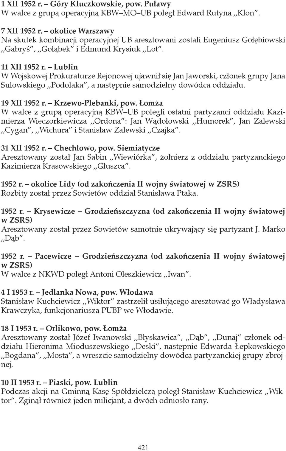 Lublin W Wojskowej Prokuraturze Rejonowej ujawnił się Jan Jaworski, członek grupy Jana Sulowskiego,,Podolaka, a następnie samodzielny dowódca oddziału. 19 XII 1952 r. Krzewo-Plebanki, pow.