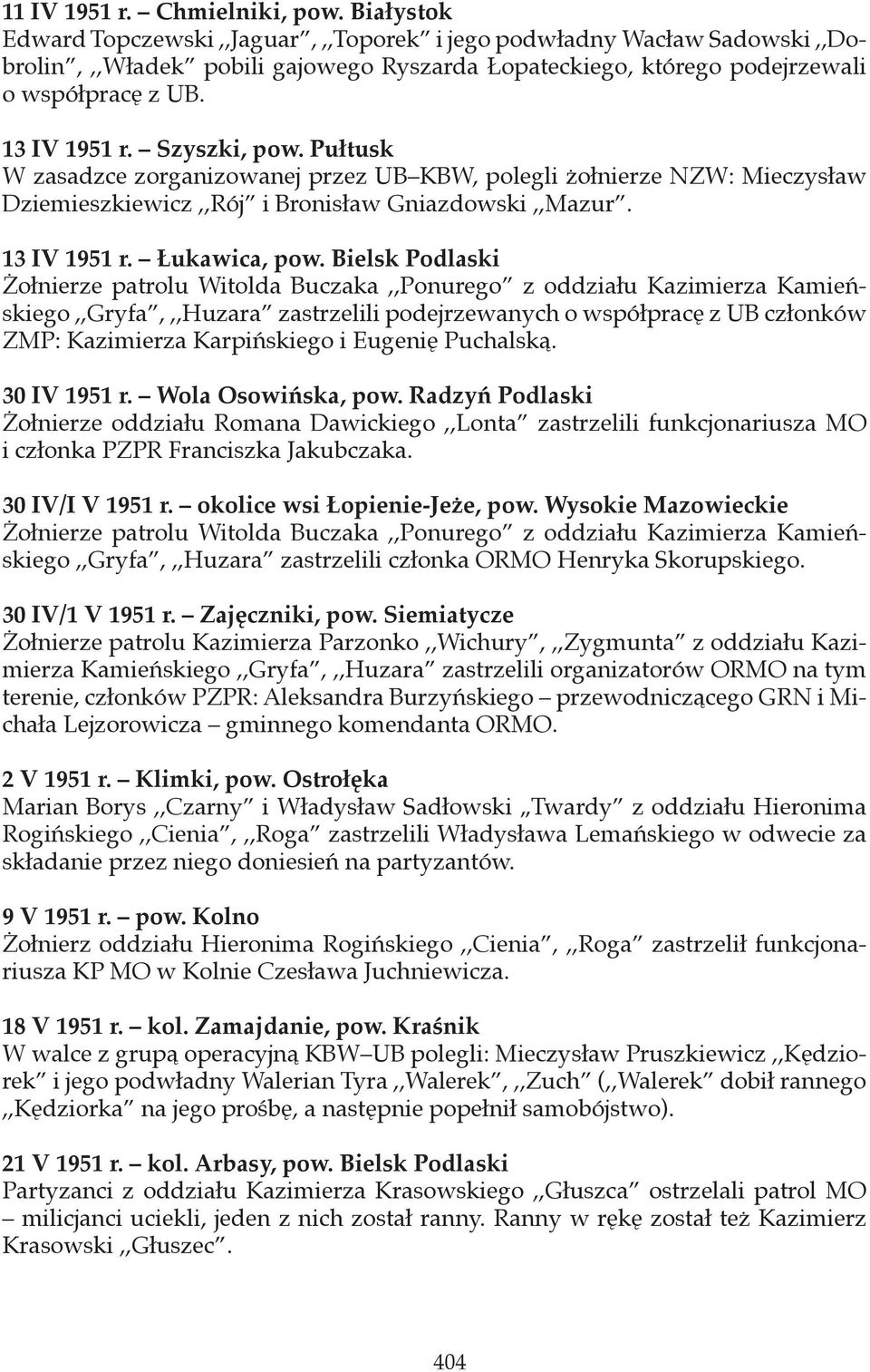 Szyszki, pow. Pułtusk W zasadzce zorganizowanej przez UB KBW, polegli żołnierze NZW: Mieczysław Dziemieszkiewicz,,Rój i Bronisław Gniazdowski,,Mazur. 13 IV 1951 r. Łukawica, pow.