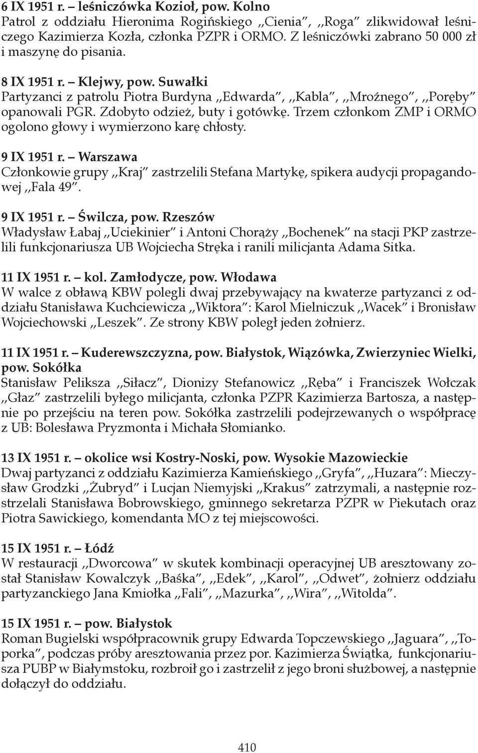 Zdobyto odzież, buty i gotówkę. Trzem członkom ZMP i ORMO ogolono głowy i wymierzono karę chłosty. 9 IX 1951 r.