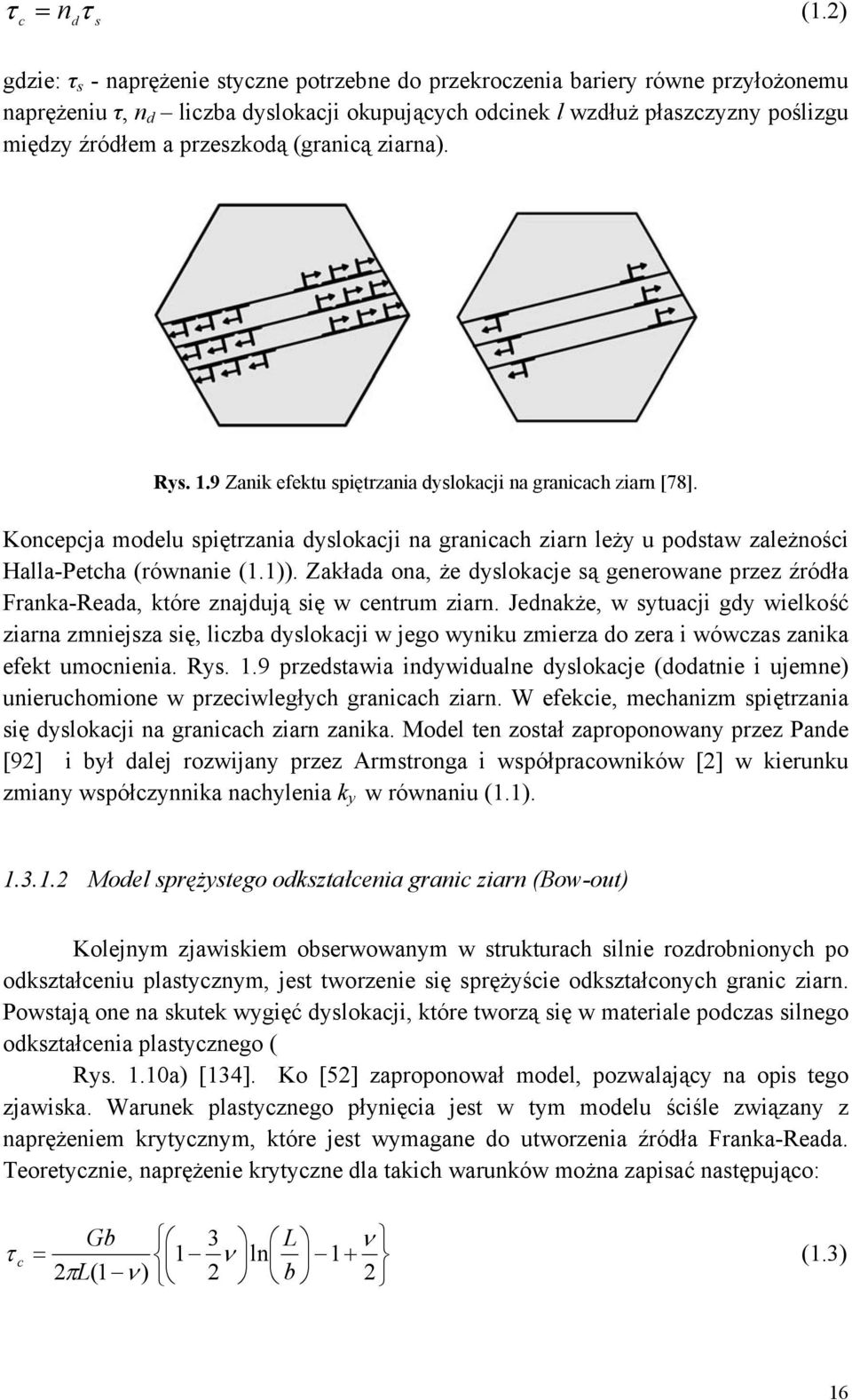 przeszkodą (granicą ziarna). Rys. 1.9 Zanik efektu spiętrzania dyslokacji na granicach ziarn [78].