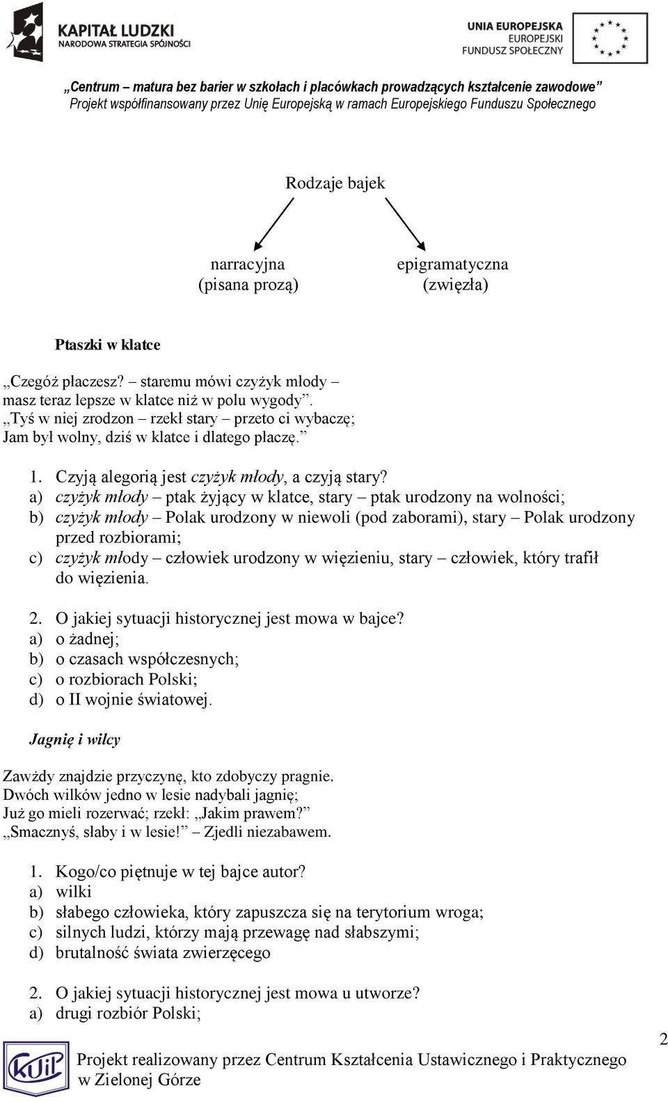 a) czyżyk młody ptak żyjący w klatce, stary ptak urodzony na wolności; b) czyżyk młody Polak urodzony w niewoli (pod zaborami), stary Polak urodzony przed rozbiorami; c) czyżyk młody człowiek