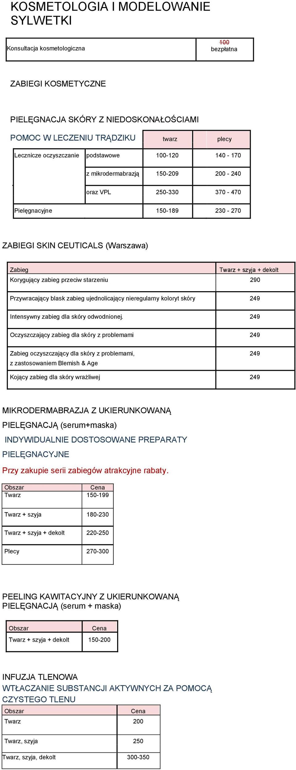 przeciw starzeniu 290 Przywracający blask zabieg ujednolicający nieregularny koloryt skóry 249 Intensywny zabieg dla skóry odwodnionej.