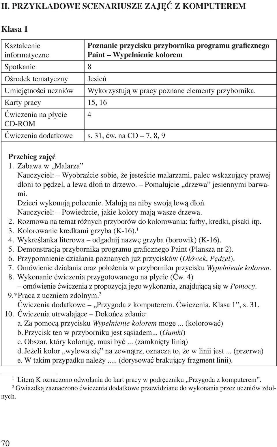 Zabawa w Malarza Nauczyciel: Wyobraźcie sobie, że jesteście malarzami, palec wskazujący prawej dłoni to pędzel, a lewa dłoń to drzewo. Pomalujcie drzewa jesiennymi barwami. Dzieci wykonują polecenie.