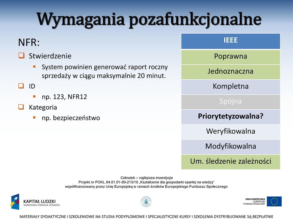 bezpieczeństwo IEEE Poprawna Jednoznaczna Kompletna Spójna Priorytetyzowalna?