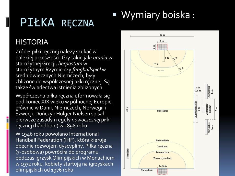 Są także świadectwa istnienia zbliżonych Współczesna piłka ręczna uformowała się pod koniec XIX wieku w północnej Europie, głównie w Danii, Niemczech, Norwegii i Szwecji.