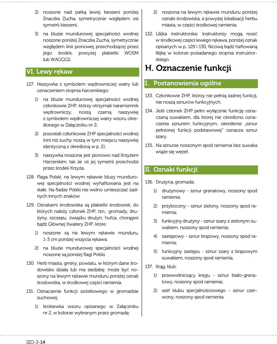 Naszywka z symbolem wędrowniczej watry lub oznaczeniem stopnia harcerskiego: 1) na bluzie mundurowej specjalności wodnej członkowie ZHP, którzy otrzymali naramiennik wędrowniczy, noszą czarną