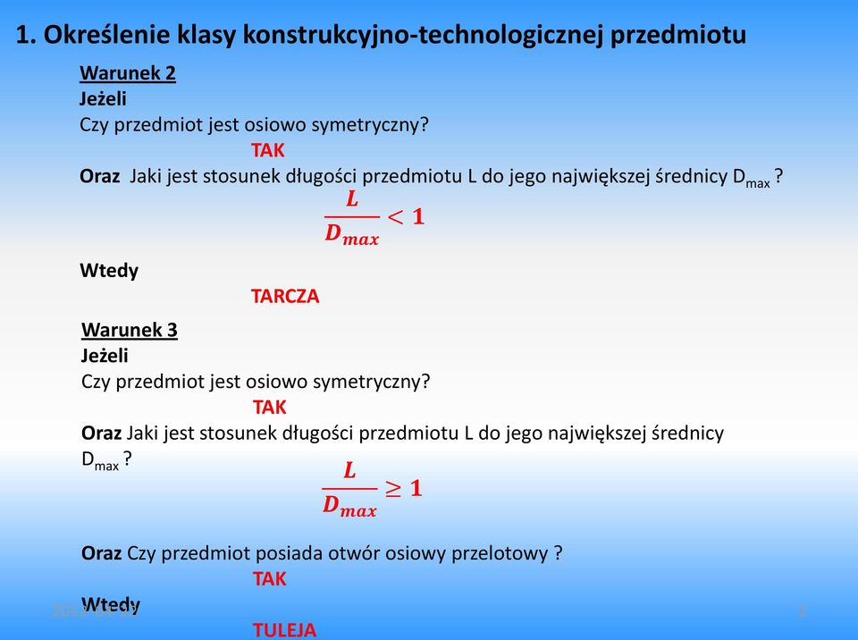 Wtedy TARCZA L D max < 1 Warunek 3 Jeżeli Czy przedmiot jest osiowo symetryczny?