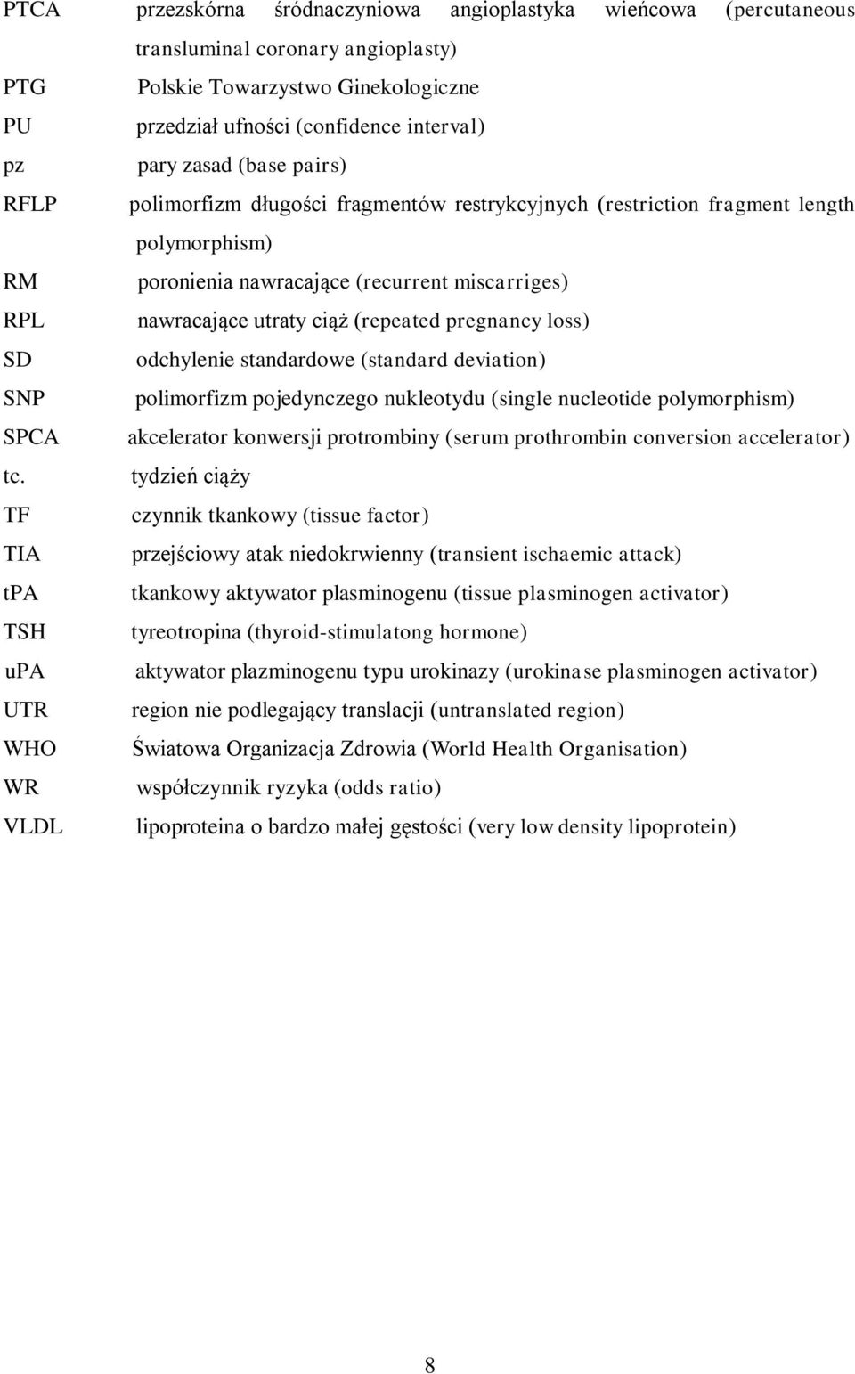 pregnancy loss) SD odchylenie standardowe (standard deviation) SNP polimorfizm pojedynczego nukleotydu (single nucleotide polymorphism) SPCA akcelerator konwersji protrombiny (serum prothrombin