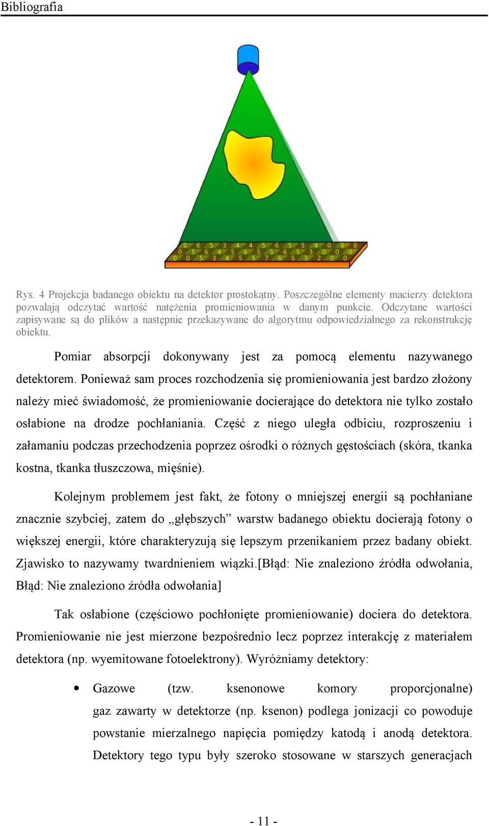 Ponieważ sam proces rozchodzenia się promieniowania jest bardzo złożony należy mieć świadomość, że promieniowanie docierające do detektora nie tylko zostało osłabione na drodze pochłaniania.