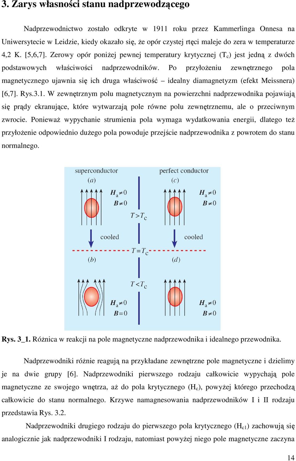 Po przyłożeniu zewnętrznego pola magnetycznego ujawnia się ich druga właściwość idealny diamagnetyzm (efekt Meissnera) [6,7]. Rys.3.1.