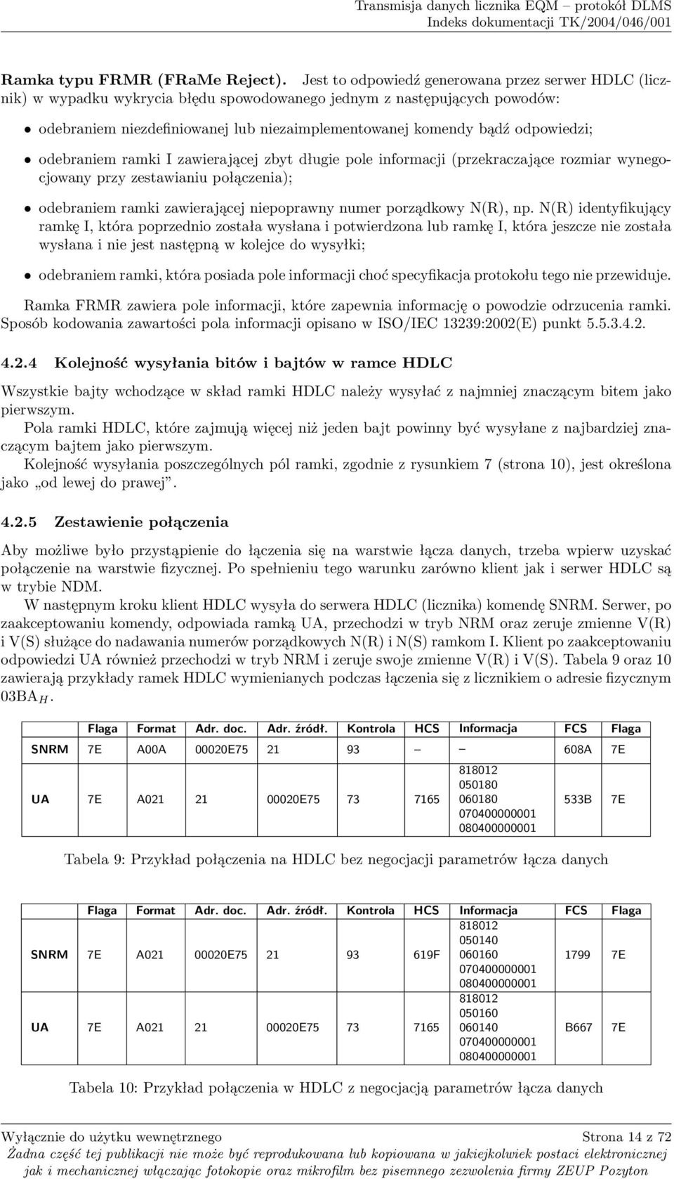 odpowiedzi; odebraniem ramki I zawierającej zbyt długie pole informacji (przekraczające rozmiar wynegocjowany przy zestawianiu połączenia); odebraniem ramki zawierającej niepoprawny numer porządkowy