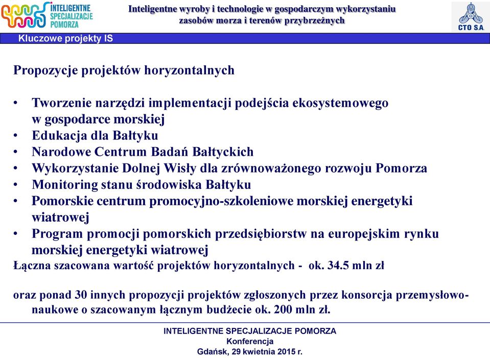 promocyjno-szkoleniowe morskiej energetyki wiatrowej Program promocji pomorskich przedsiębiorstw na europejskim rynku morskiej energetyki wiatrowej Łączna szacowana