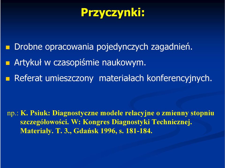 Referat umieszczony materiałach konferencyjnych. np.: K.