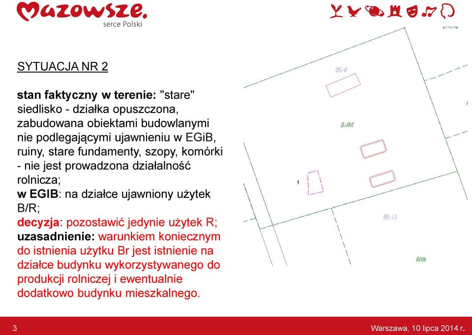 ujawniony użytek B/R; decyzja: pozostawić jedynie użytek R; uzasadnienie: warunkiem koniecznym do istnienia użytku Br jest