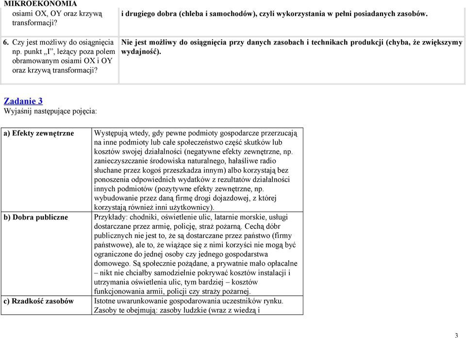 Zadanie 3 Wyjaśnij następujące pojęcia: a) Efekty zewnętrzne Występują wtedy, gdy pewne podmioty gospodarcze przerzucają na inne podmioty lub całe społeczeństwo część skutków lub kosztów swojej