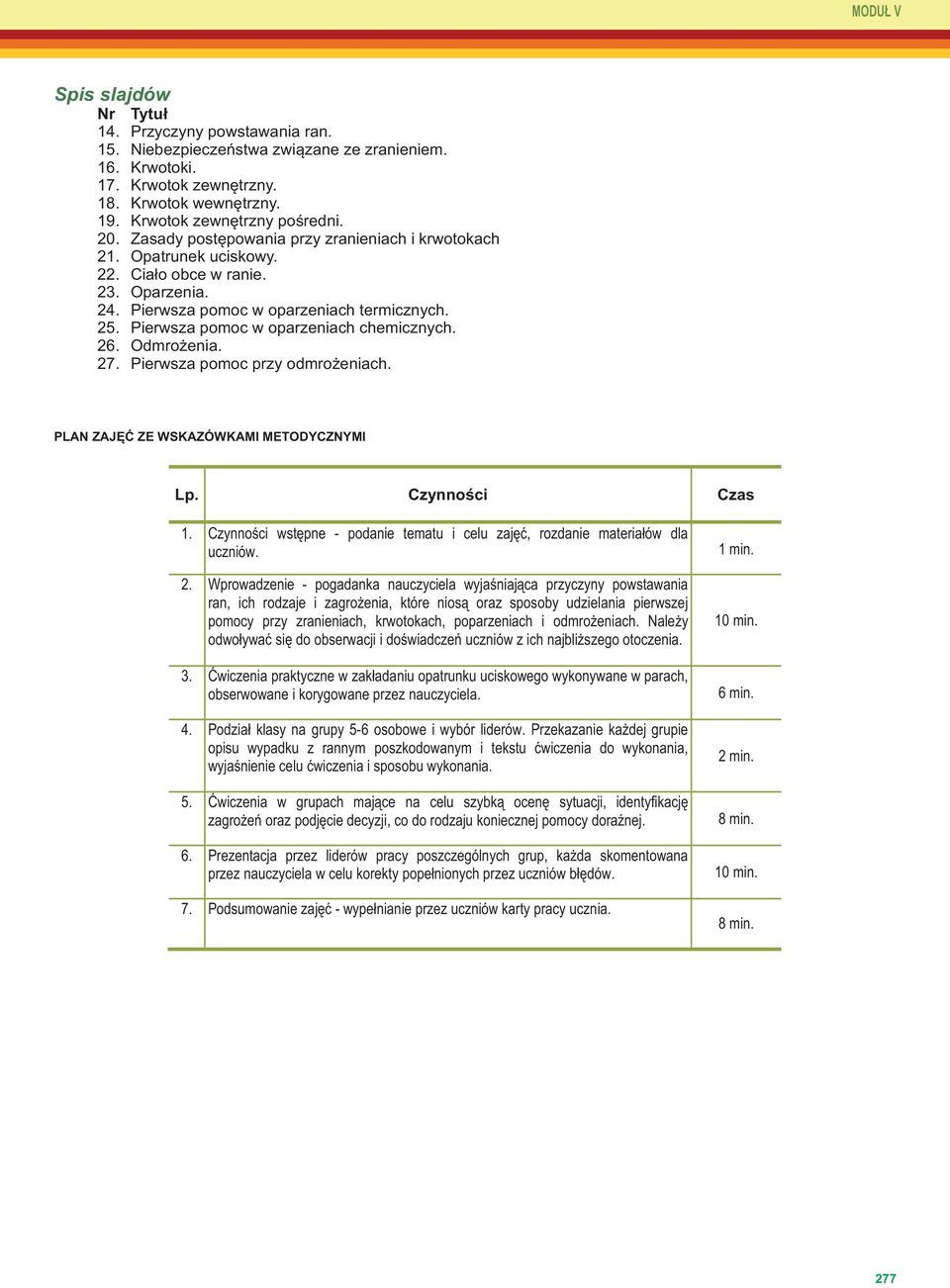 Pierwsza pomoc w oparzeniach chemicznych. 26. Odmrożenia. 27. Pierwsza pomoc przy odmrożeniach. PLAN ZAJĘĆ ZE WSKAZÓWKAMI METODYCZNYMI Lp. Czynności Czas 1.