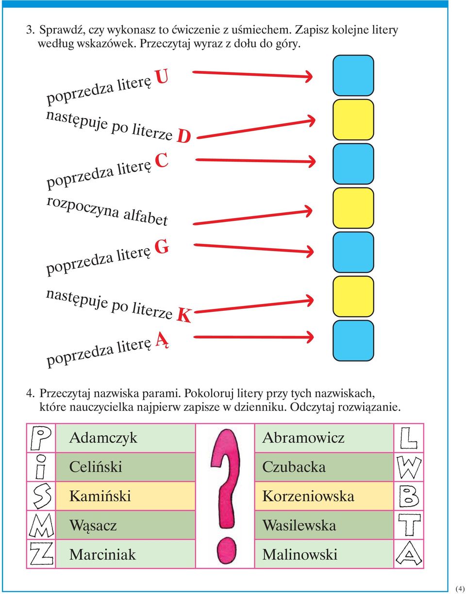 poprzedza literę Ą 4. Przeczytaj nazwiska parami.