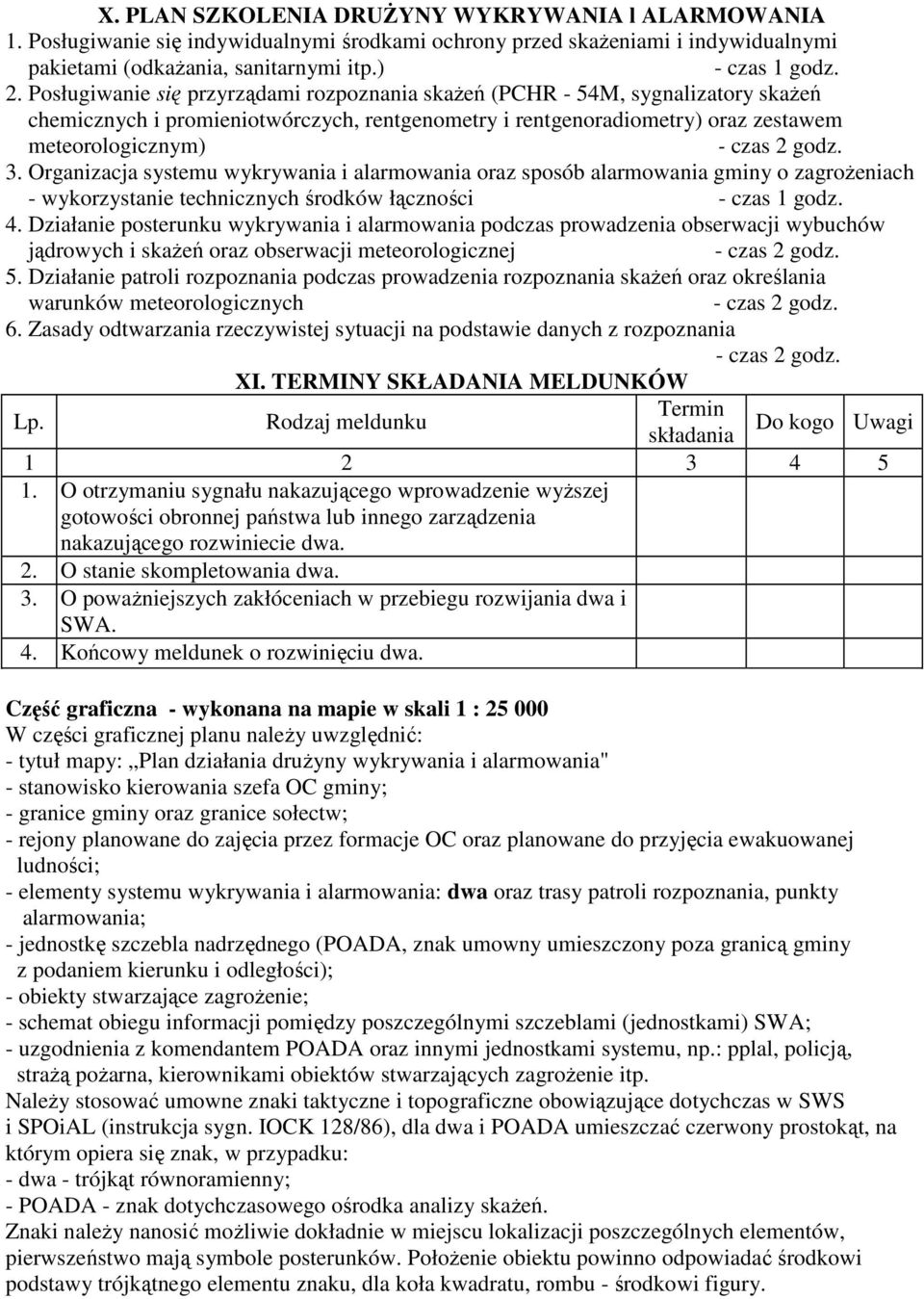 3. Organizacja systemu wykrywania i alarmowania oraz sposób alarmowania gminy o zagroŝeniach - wykorzystanie technicznych środków łączności - czas 1 godz. 4.