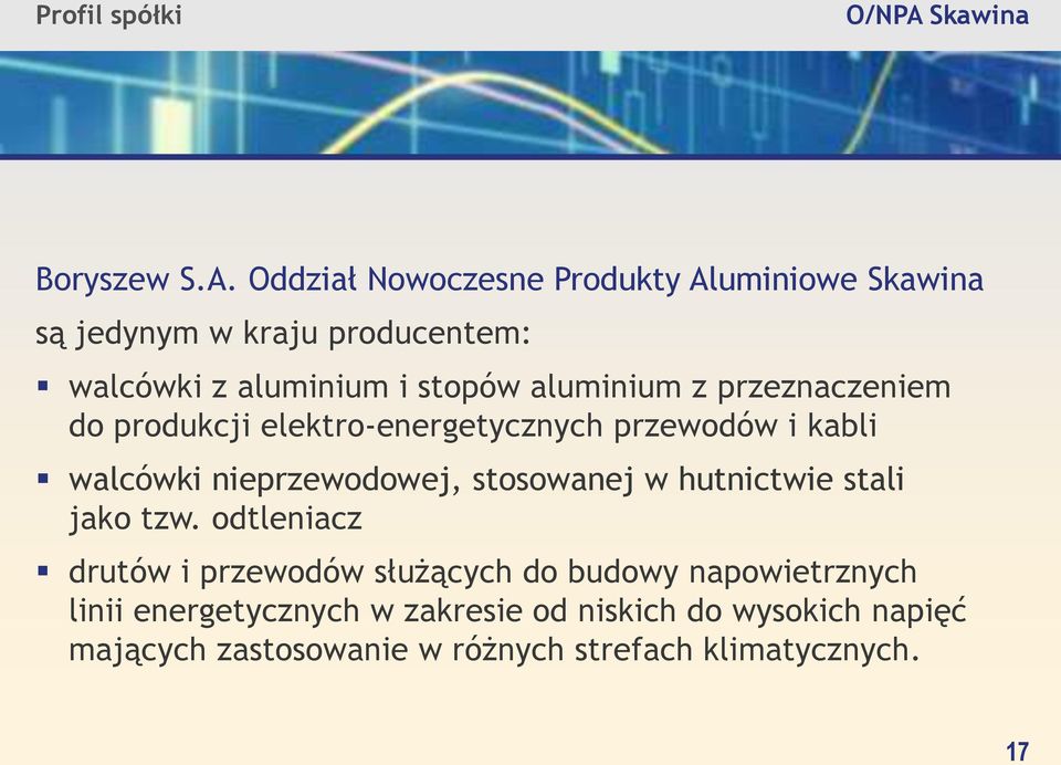 Oddział Nowoczesne Produkty Aluminiowe Skawina są jedynym w kraju producentem: walcówki z aluminium i stopów aluminium z