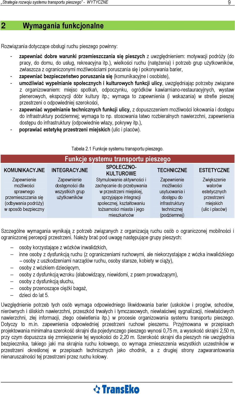 ), wielkości ruchu (natężenia) i potrzeb grup użytkowników, zwłaszcza z ograniczonymi możliwościami poruszania się i pokonywania barier, - zapewniać bezpieczeństwo poruszania się (komunikacyjne i