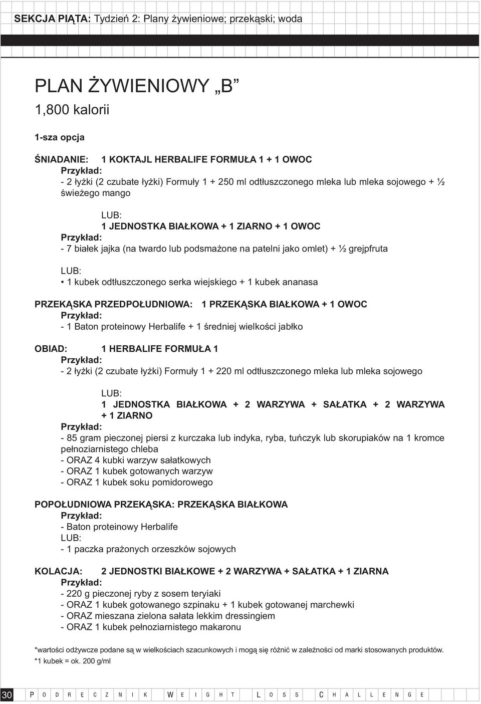 PRZEDPOŁUDNIOWA: 1 PRZEKĄSKA BIAŁKOWA + 1 OWOC - 1 Baton proteinowy Herbalife + 1 średniej wielkości jabłko OBIAD: 1 HERBALIFE FORMUŁA 1-2 łyżki (2 czubate łyżki) Formuły 1 + 220 ml odtłuszczonego