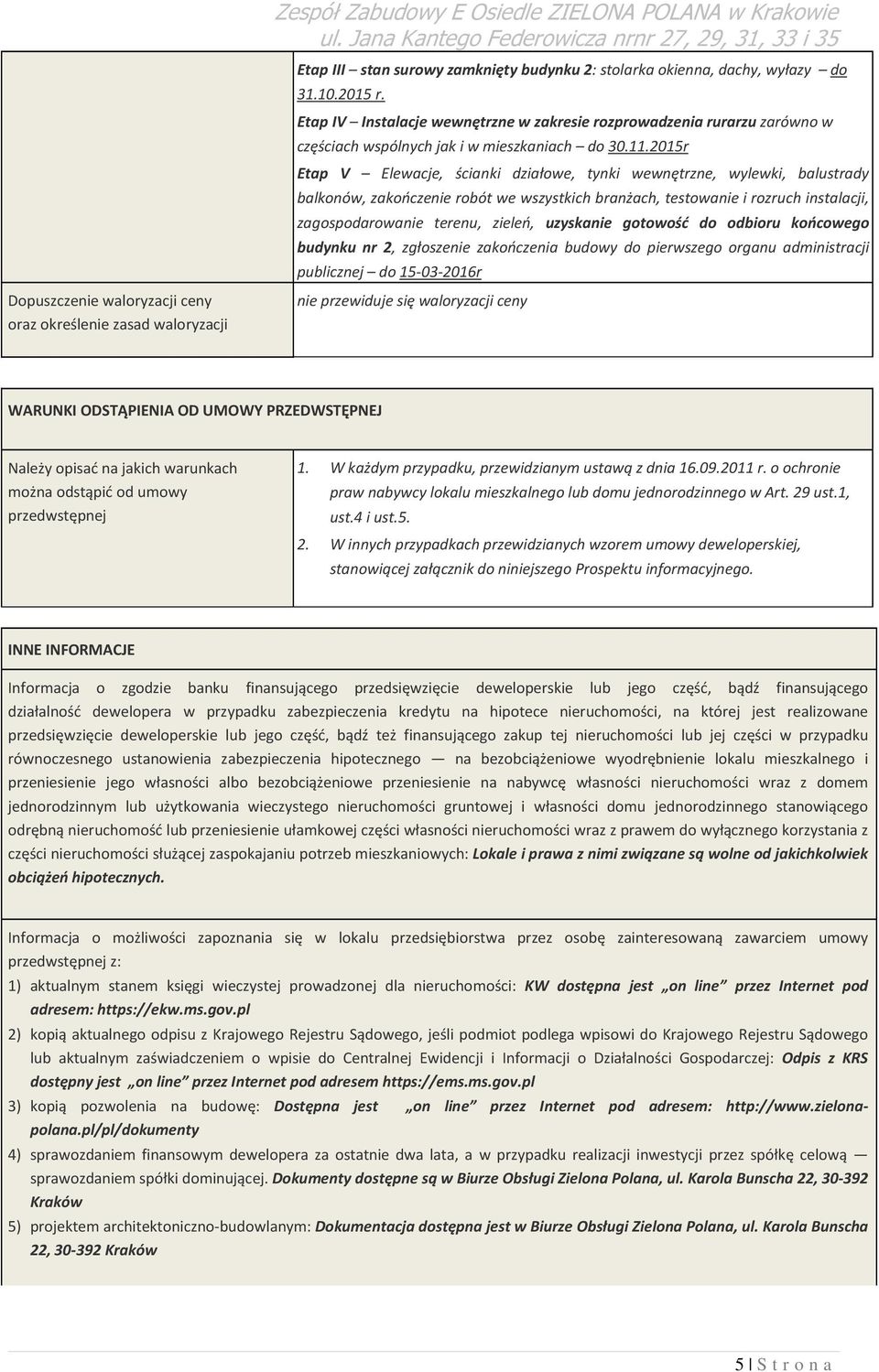 2015r Etap V Elewacje, ścianki działowe, tynki wewnętrzne, wylewki, balustrady balkonów, zakończenie robót we wszystkich branżach, testowanie i rozruch instalacji, zagospodarowanie terenu, zieleń,