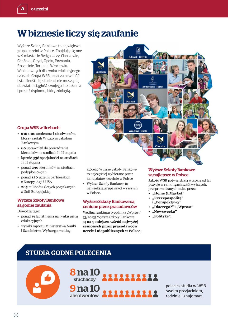 W niepewnych dla rynku edukacyjnego czasach Grupa WSB oznacza pewność i stabilność. Jej studenci nie muszą się obawiać o ciągłość swojego kształcenia i prestiż dyplomu, który zdobędą.