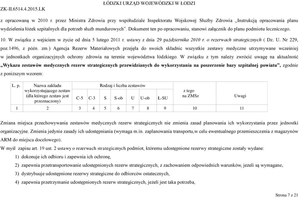 o rezerwach strategicznych ( Dz. U. Nr 229, poz.1496, z późn. zm.