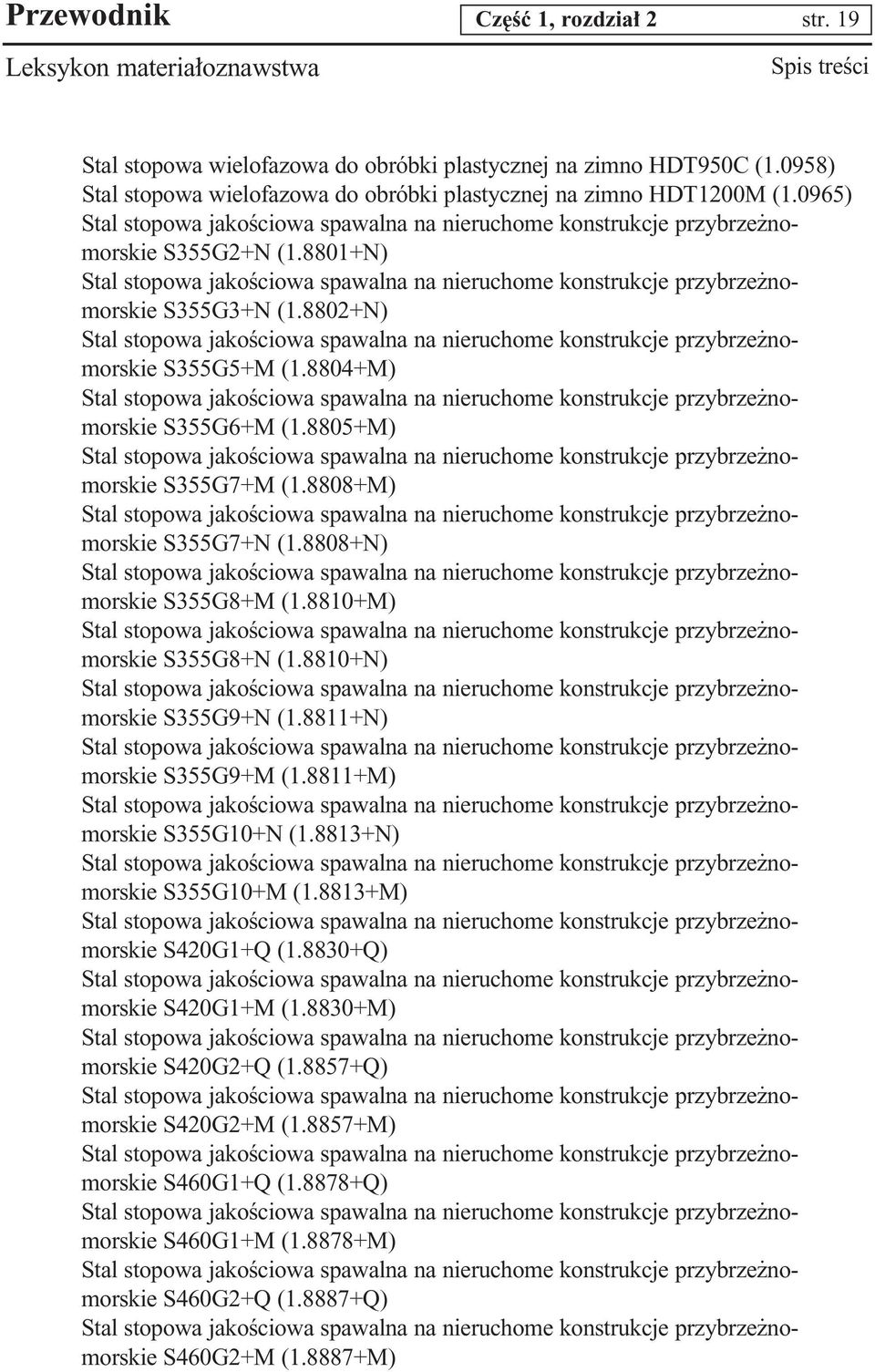 8802+N) Stal stopowa jakoêciowa spawalna na nieruchome konstrukcje przybrze nomorskie S355G5+M (1.8804+M) Stal stopowa jakoêciowa spawalna na nieruchome konstrukcje przybrze nomorskie S355G6+M (1.