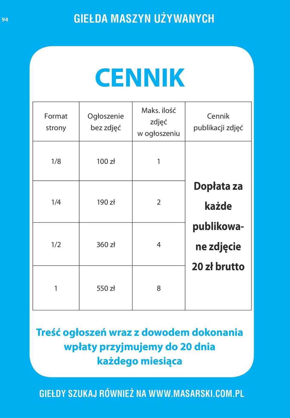 190 zł 2 każde 1/2 360 zł 4 publikowane zdjęcie 20 zł brutto 1 550 zł 8 Treść