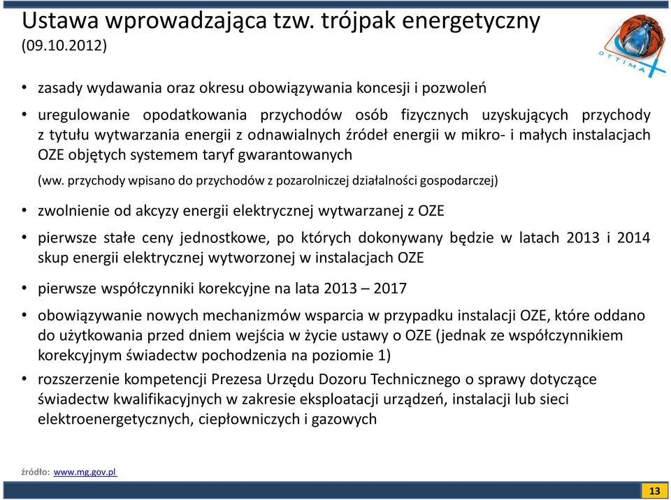 energii w mikro- i małych instalacjach OZE objętych systemem taryf gwarantowanych (ww.