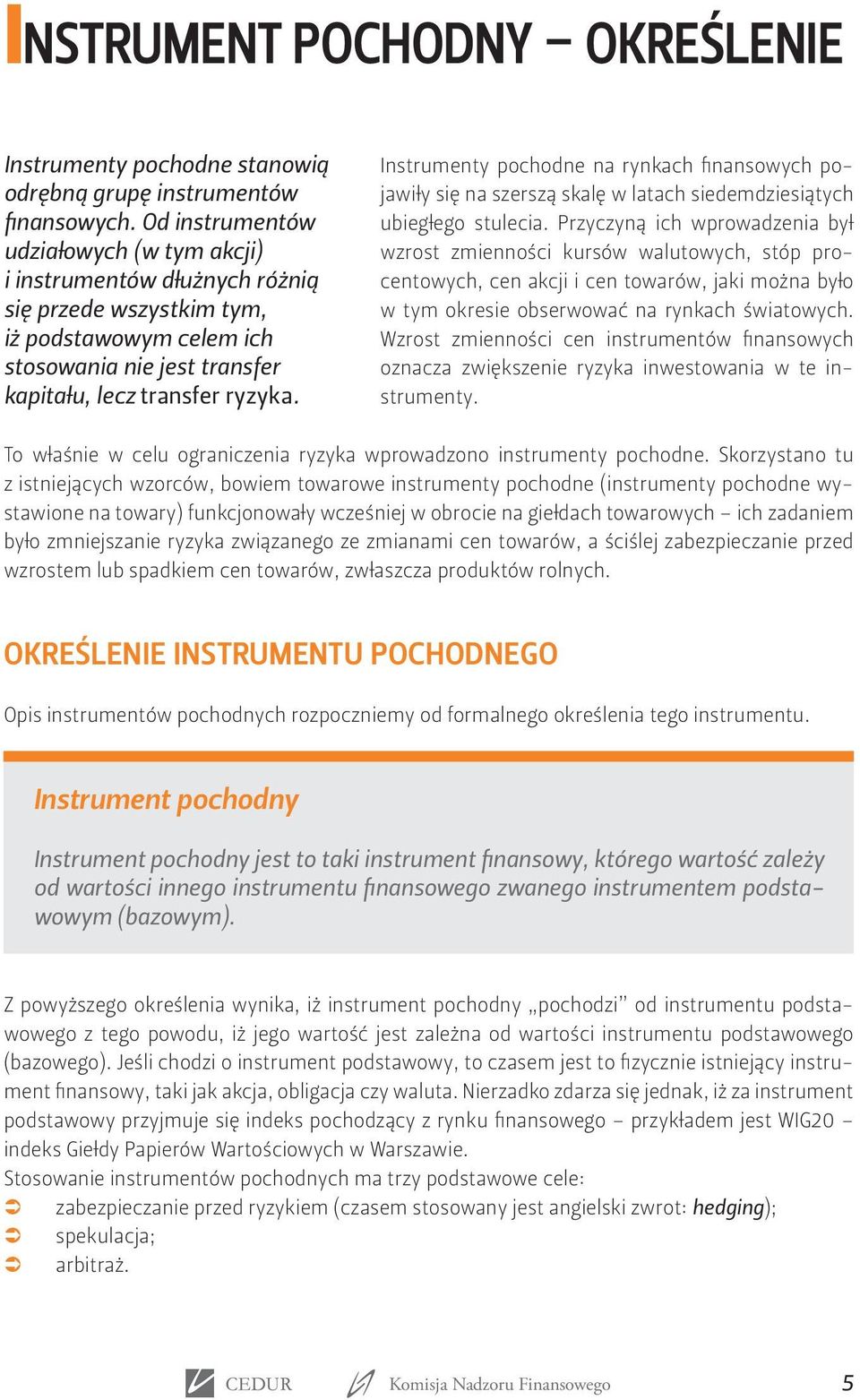 Instrumenty pochodne na rynkach finansowych pojawiły się na szerszą skalę w latach siedemdziesiątych ubiegłego stulecia.