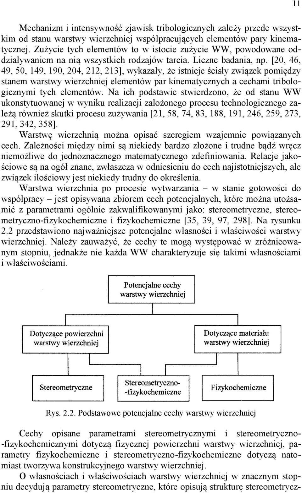 [20, 46, 49, 50, 149, 190, 204, 212, 213], wykazały, że istnieje ścisły związek pomiędzy stanem warstwy wierzchniej elementów par kinematycznych a cechami tribologicznymi tych elementów.