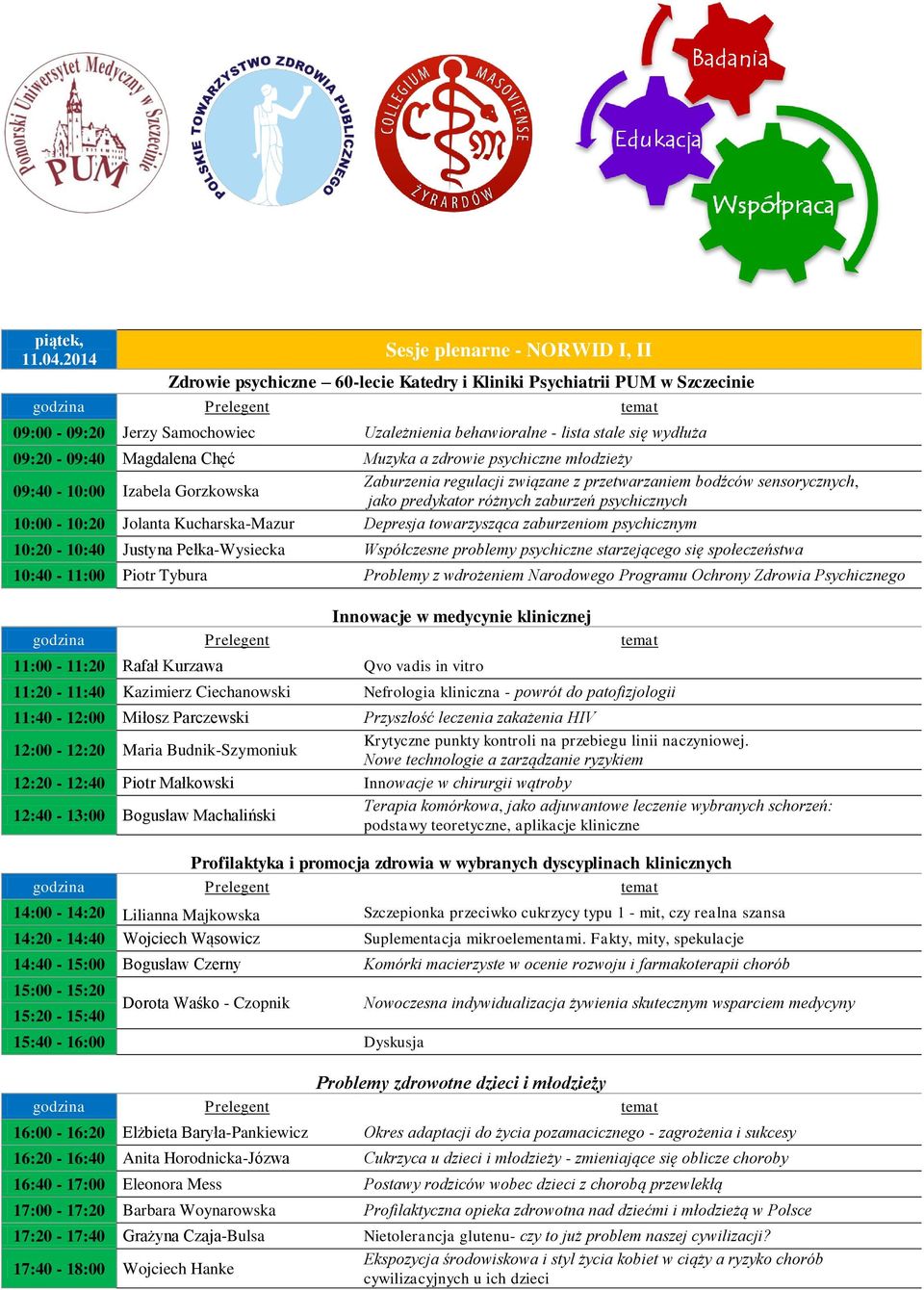 zdrowie psychiczne młodzieży 09:40-10:00 Izabela Gorzkowska Zaburzenia regulacji związane z przetwarzaniem bodźców sensorycznych, jako predykator różnych zaburzeń psychicznych 10:00-10:20 Jolanta