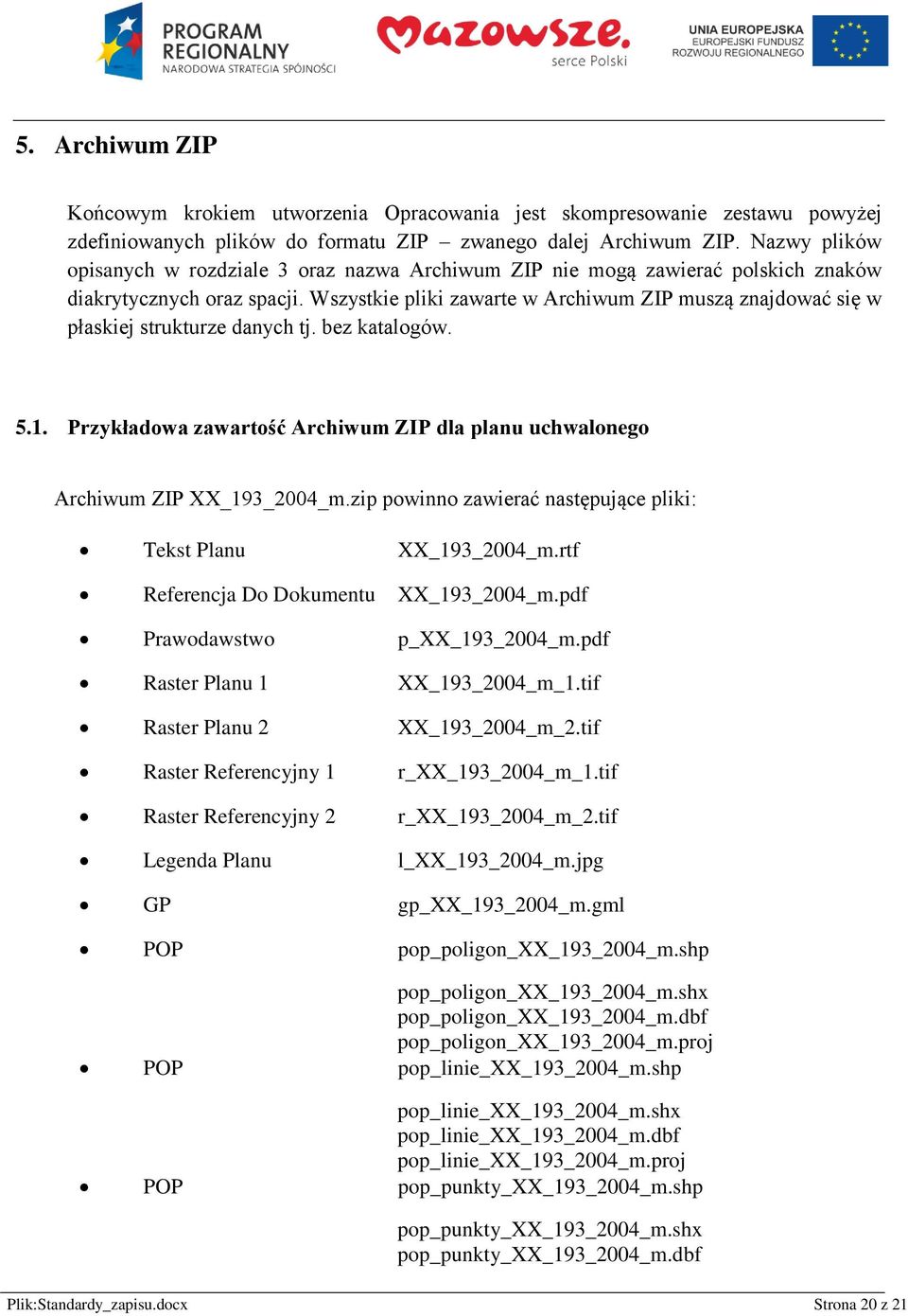 Wszystkie pliki zawarte w Archiwum ZIP muszą znajdwać się w płaskiej strukturze danych tj. bez katalgów. 5.1. Przykładwa zawartść Archiwum ZIP dla planu uchwalneg Archiwum ZIP XX_193_2004_m.