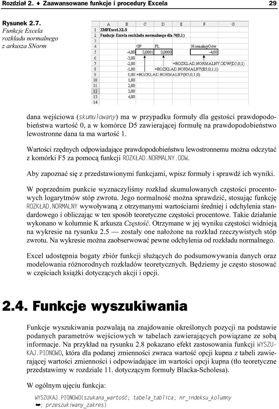 lewostronne dana ta ma wartość 1. Wartości rzędnych odpowiadające prawdopodobieństwu lewostronnemu można odczytać z komórki F5 za pomocą funkcji.