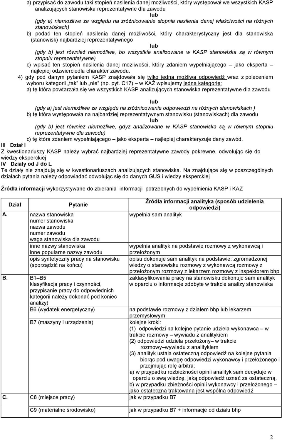 reprezentatywnego lub (gdy b) jest również niemożliwe, bo wszystkie analizowane w KASP stanowiska są w równym stopniu reprezentatywne) c) wpisać ten stopień nasilenia danej możliwości, który zdaniem