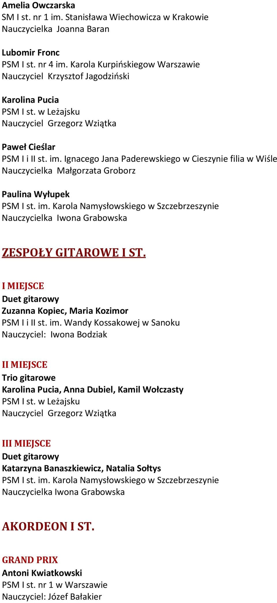 Ignacego Jana Paderewskiego w Cieszynie filia w Wiśle Nauczycielka Małgorzata Groborz Paulina Wyłupek PSM I st. im.