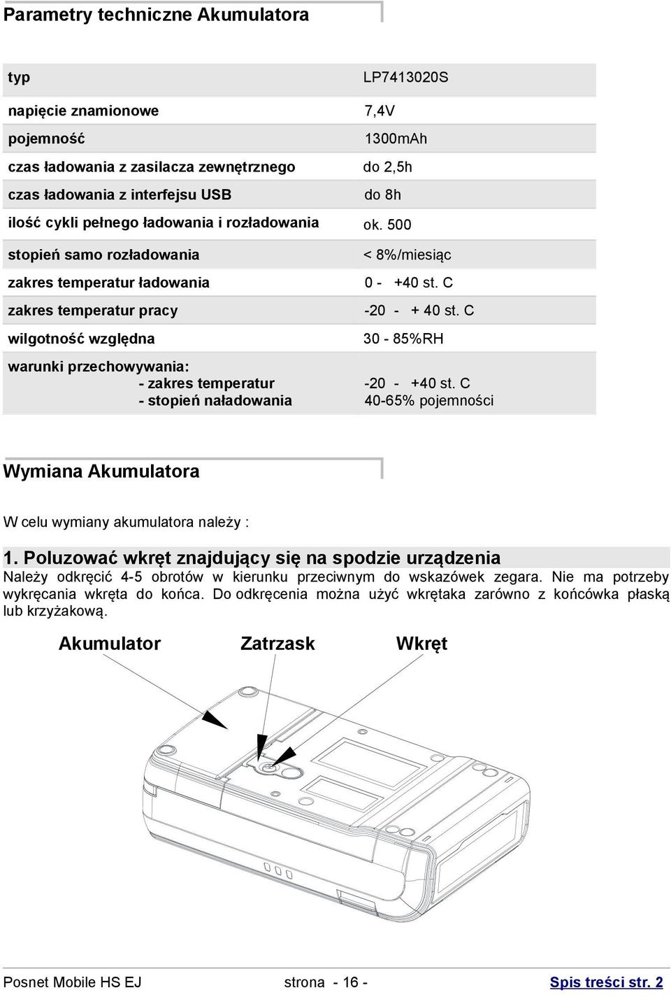 500 stopień samo rozładowania zakres temperatur ładowania zakres temperatur pracy wilgotność względna warunki przechowywania: - zakres temperatur - stopień naładowania < 8%/miesiąc 0 - +40 st.