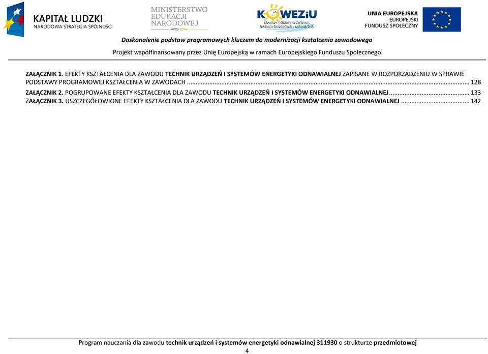 ZAWODAH... 128 ZAŁĄZNIK 2. OGRUOWANE EFEKTY KSZTAŁENIA DLA ZAWODU TEHNIK URZĄDZEŃ I SYSTEMÓW ENERGETYKI ODNAWIALNEJ... 133 ZAŁĄZNIK 3.