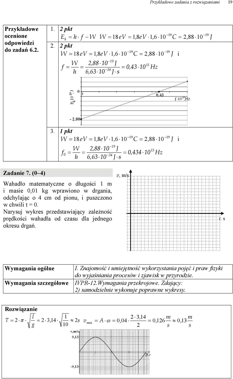 (0 4) Wahadło matematyczne o długości 1 m i masie 0,01 kg wprawiono w drgania, odchylając o 4 cm od pionu, i puszczono w chwili t = 0.