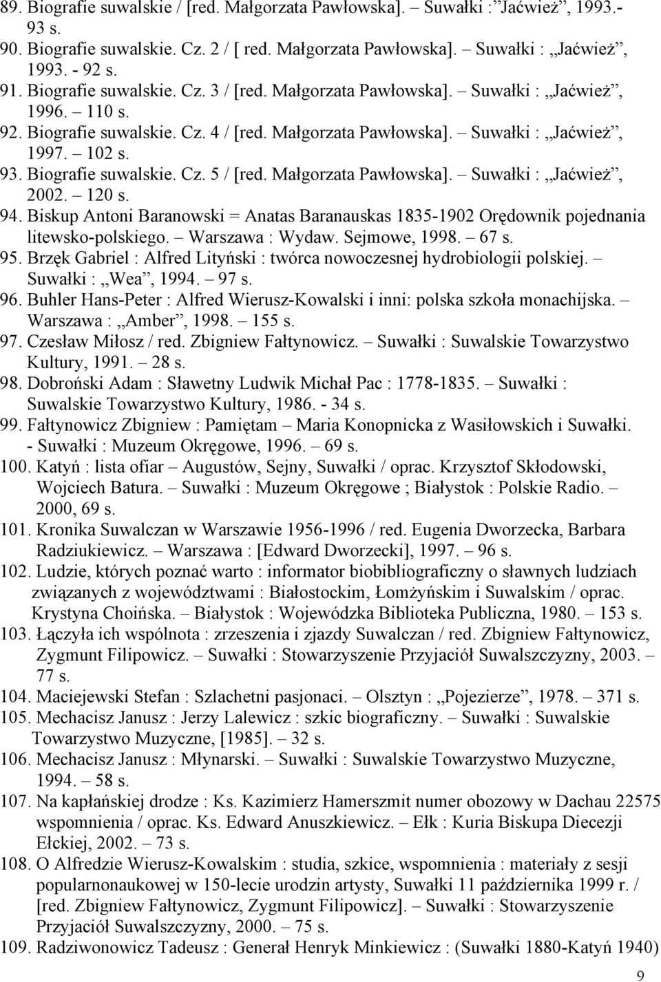 Biografie suwalskie. Cz. 5 / [red. Małgorzata Pawłowska]. Suwałki : Jaćwież, 2002. 120 s. 94. Biskup Antoni Baranowski = Anatas Baranauskas 1835-1902 Orędownik pojednania litewsko-polskiego.