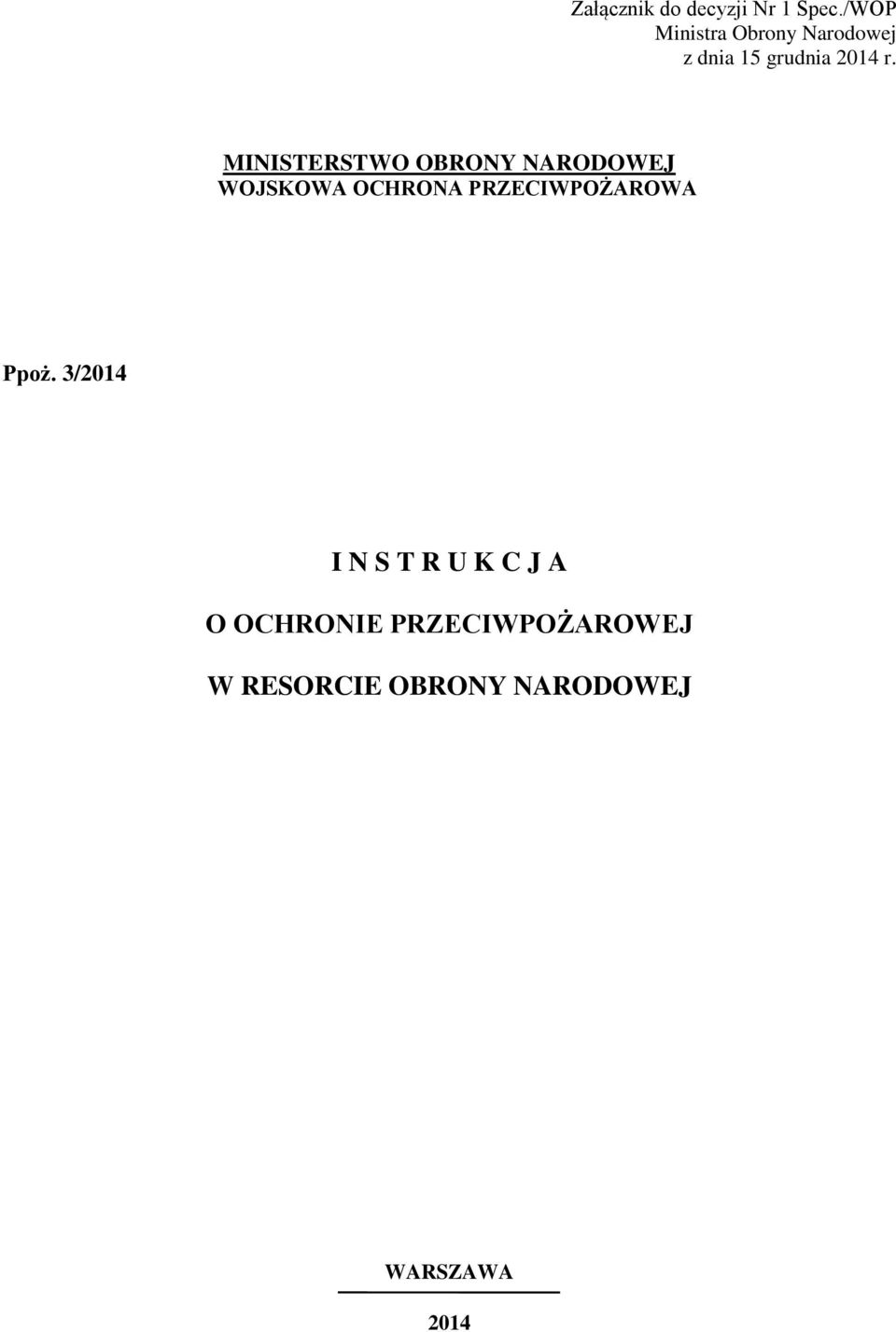 MINISTERSTWO OBRONY NARODOWEJ WOJSKOWA OCHRONA PRZECIWPOŻAROWA