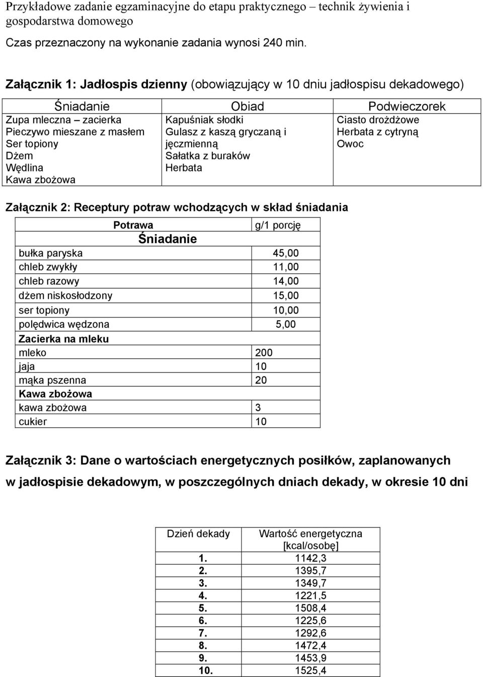 Kapuśniak słodki Gulasz z kaszą gryczaną i jęczmienną Sałatka z buraków Herbata Ciasto drożdżowe Herbata z cytryną Owoc Załącznik 2: Receptury potraw wchodzących w skład śniadania Potrawa g/1 porcję