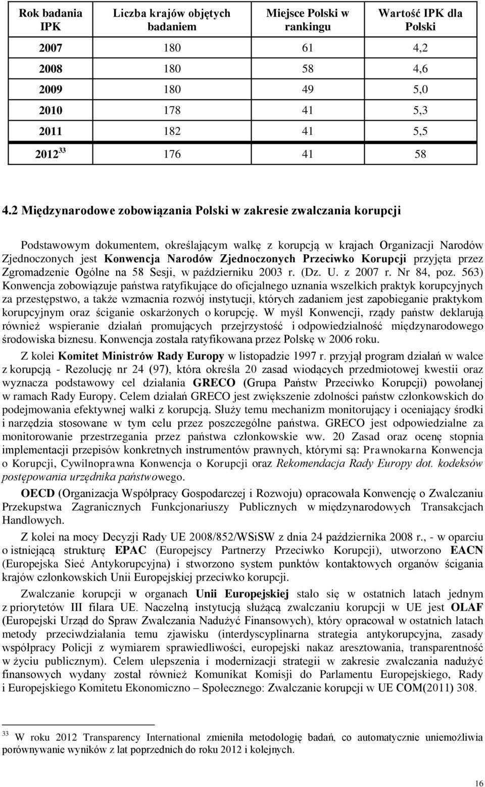 Zjednoczonych Przeciwko Korupcji przyjęta przez Zgromadzenie Ogólne na 58 Sesji, w październiku 2003 r. (Dz. U. z 2007 r. Nr 84, poz.