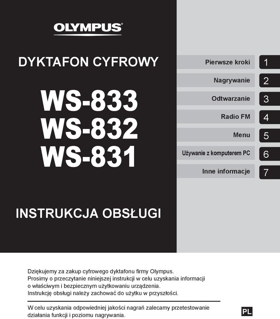 Prosimy o przeczytanie niniejszej instrukcji w celu uzyskania informacji o właściwym i bezpiecznym użytkowaniu urządzenia.