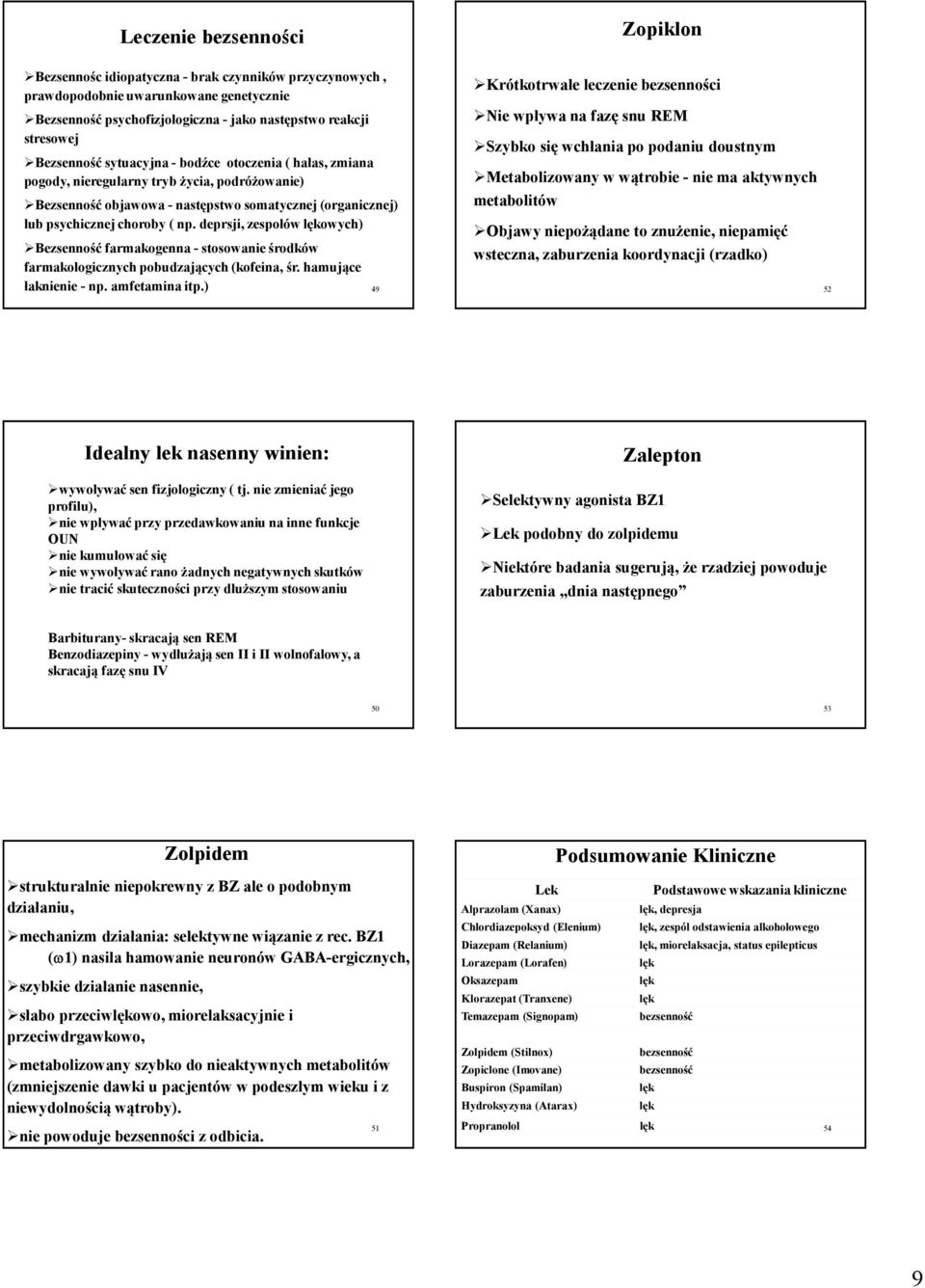 deprsji, zespołów lękowych) Bezsenność farmakogenna -stosowanie środków farmakologicznych pobudzających (kofeina, śr. hamujące łaknienie - np. amfetamina itp.